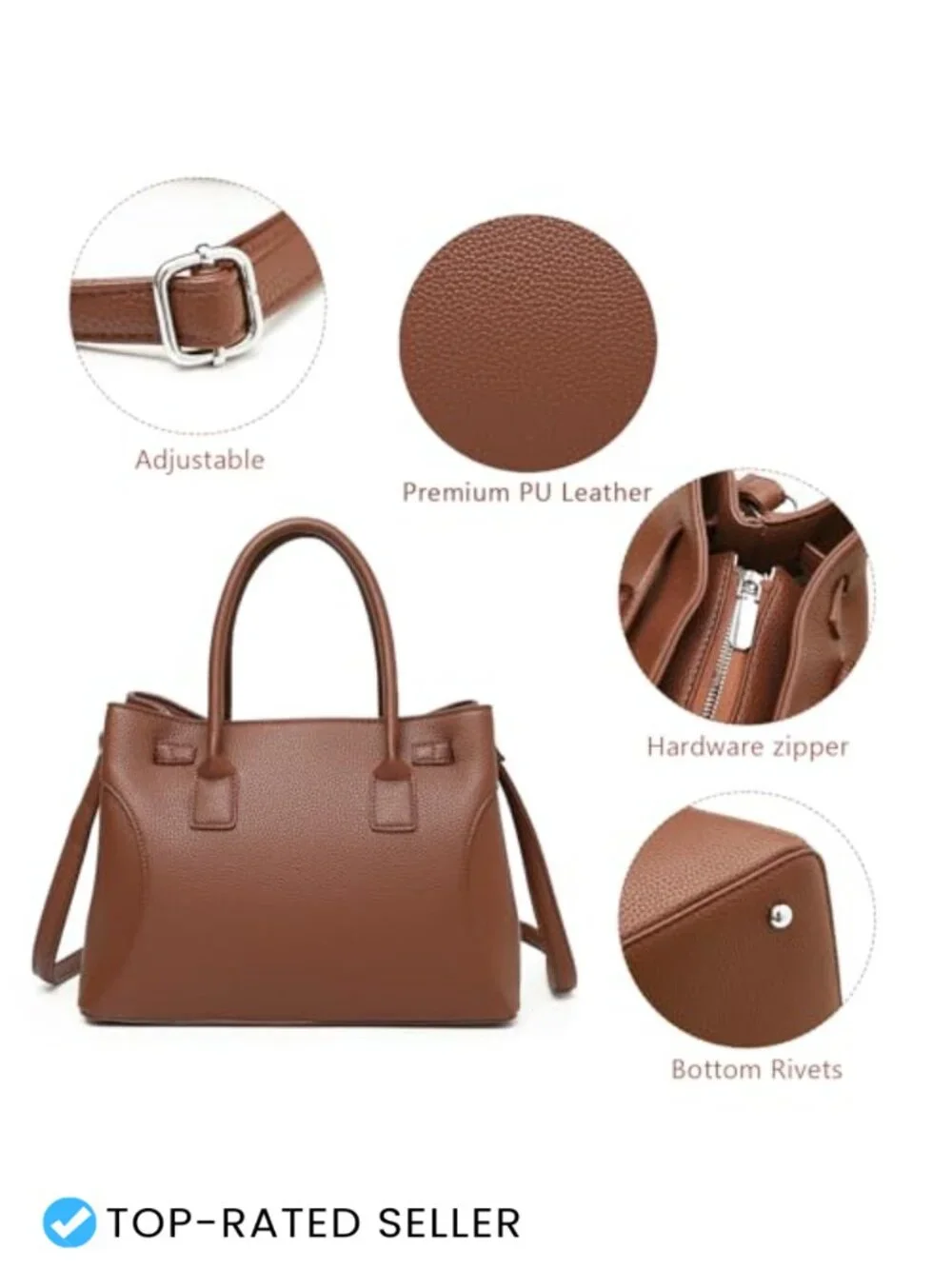 Women's PU Leather Satchel Tote Handbag Top Handle Shoulder Crossbody Work Bag